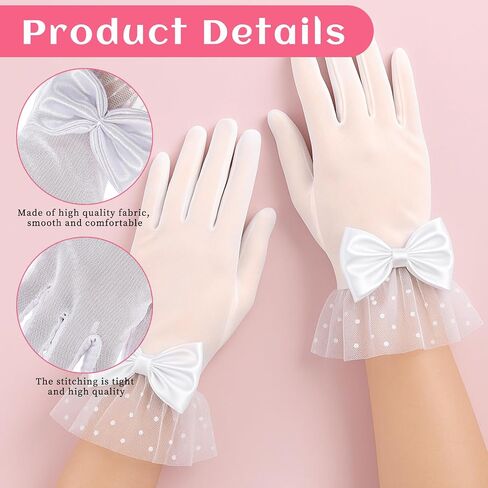 Bow Lace Gloves Women Tea Party Formal Short Tea Party Gloves, Elegant Polka Dots White Glove Women Formal Accessories for Bridal Wedding Evening in Saudi Arabia