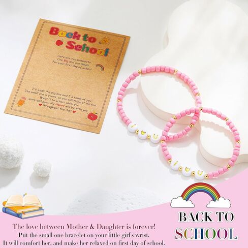 Back to School Gifts, First Day of School Kindergarten Preschool Bracelet Mommy and Me Matching Bracelet Gifts for Mom and Daughter Girls in Kuwait