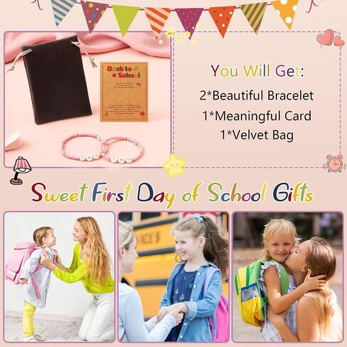 Back to School Gifts, First Day of School Kindergarten Preschool Bracelet Mommy and Me Matching Bracelet Gifts for Mom and Daughter Girls in Kuwait