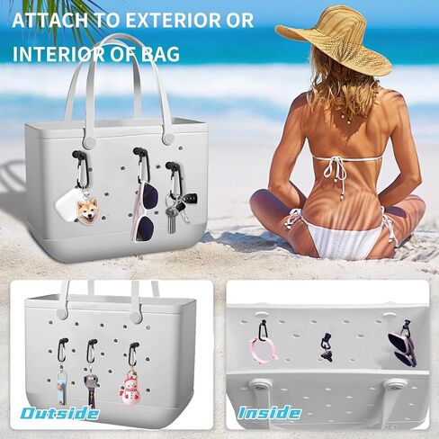 2pcs Key Holder for Bogg Bag, Hooks Set Accessories Compatible for Bogg Bag,Insert Carabiner Key Chain Holder Charms, Compatible for Small & Large Beach Bags-White in Saudi Arabia
