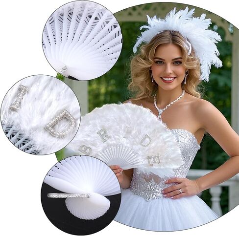 Baotongle White Feather Fan Fan Renaissance Rave Hand Hand Fay Faer for Party Clothing Assories and Party Decorations in Saudi Arabia