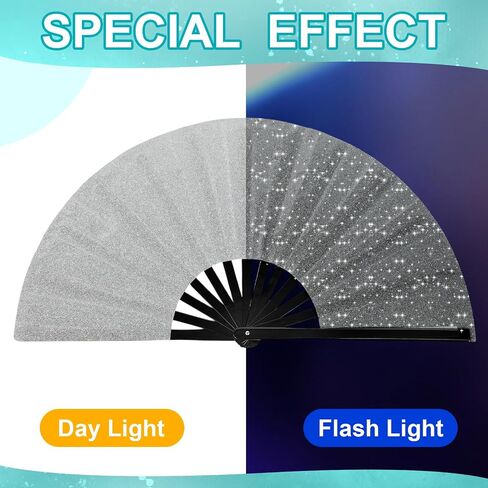 4 Pack Large Rave Fan Folding Shiny Clack Hand Fan with Fabric Case Bag and Leg Strap for Music Festival Dance Club Carnival Disco Party Supplies (Colorful) in Saudi Arabia