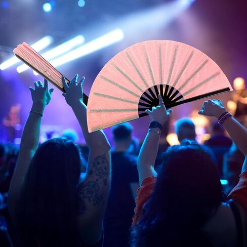 4 Pack Large Rave Fan Folding Shiny Clack Hand Fan with Fabric Case Bag and Leg Strap for Music Festival Dance Club Carnival Disco Party Supplies (Colorful) in Saudi Arabia