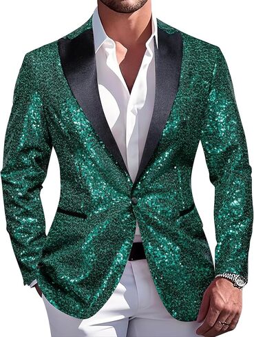 Barry.Wang Mens Sequins Blazer Sparkle Dress Suit Jacket Cocktails Shiny Metallic Disco Dance Party Tuxedo Homecoming in Saudi Arabia