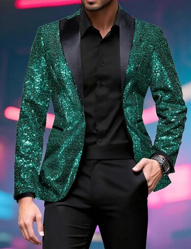 Barry.Wang Mens Sequins Blazer Sparkle Dress Suit Jacket Cocktails Shiny Metallic Disco Dance Party Tuxedo Homecoming in Saudi Arabia