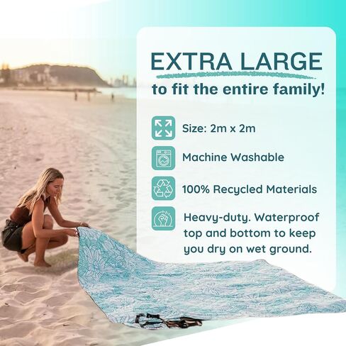 Picnic Blanket - Extra Large, Waterproof, Machine Washable, Easy Storage. Perfect for Camping, Picnics & Outdoor, Children by The Beach or Playing with Dog, 2m x 2m cm (Sound of Summer) in Saudi Arabia