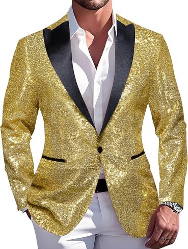 Barry.Wang Mens Sequins Blazer Sparkle Dress Suit Jacket Cocktails Shiny Metallic Disco Dance Party Tuxedo Homecoming in Saudi Arabia