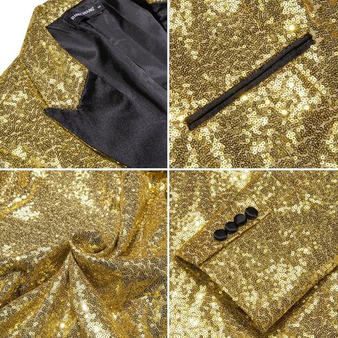 Barry.Wang Mens Sequins Blazer Sparkle Dress Suit Jacket Cocktails Shiny Metallic Disco Dance Party Tuxedo Homecoming in Saudi Arabia