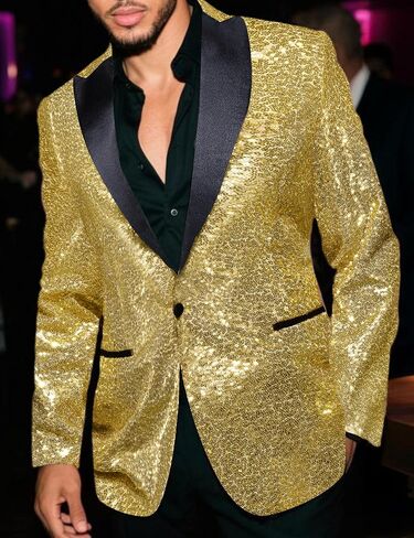Barry.Wang Mens Sequins Blazer Sparkle Dress Suit Jacket Cocktails Shiny Metallic Disco Dance Party Tuxedo Homecoming in Saudi Arabia