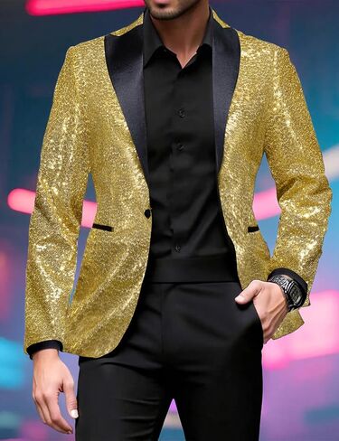 Barry.Wang Mens Sequins Blazer Sparkle Dress Suit Jacket Cocktails Shiny Metallic Disco Dance Party Tuxedo Homecoming in Saudi Arabia