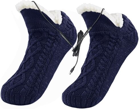 Womens USB Heated Fleece Fuzzy Socks Thermal Winter Feet Heating Pad Cozy Foot Warmer Christmas House Slipper Socks in Saudi Arabia