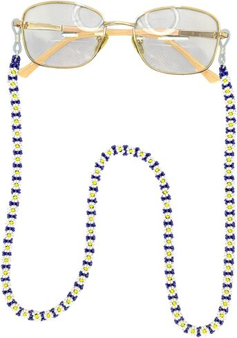 سلسلة Camomille Eyeglass الملونة ، سلاسل النظارات للنساء ، سلسلة النظارات المخللة ، سلسلة مصنوعة يدويًا للنظارات ، سلسلة Crochet Eyeglass ، Jewely Jewelry.Czech Glass حبات. in Saudi Arabia