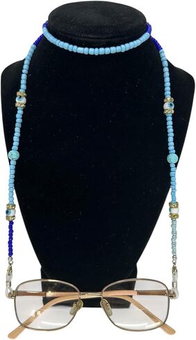 سلسلة النظارات الزرقاء الملبدة بالخرز ، سلاسل النظارات للنساء ، سلسلة النظارات المزينة ، سلسلة مصنوعة يدويًا للنظارات ، سلسلة نظارات الكروشيه ، مجوهرات العين. in Saudi Arabia