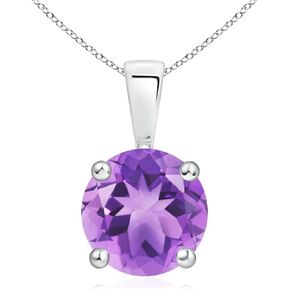 Angara Natural Classic Round Amethyst Solitaire قلادة بالفضة / 14K الصلبة الذهب / البلاتين | February Birthstone ، عيد ميلاد ، المشاركة ، الذكرى السنوية ، هدية مجوهرات الزفاف للنساء in Kuwait