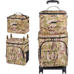 مبرد ناعم بعجلات - طبقة مزدوجة مع حقيبة غداء، مبرد دوار قابل للطي، عبوات ثلج كبيرة قابلة للإزالة ومضادة للتسرب ومحمولة ذات إطار صلب للتخييم والسفر على الشاطئ in Kuwait