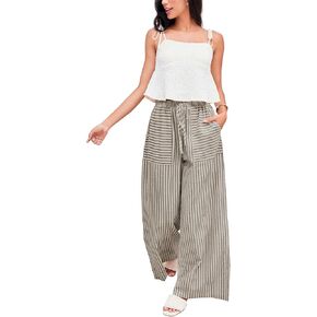 Yeokou Women's Wide Leg Pants Cotton Cotton Mid Rise Rise Disual Long Palazzo بنطلون مع جيوب in Kuwait