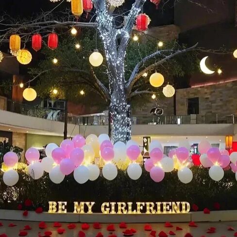 تشمل رسائل Quieres Ser Mi Novia Lights التي تقترح مجموعة الزخارف 14 حرفًا مصباحًا LED و 1000 بتلات وردية in Saudi Arabia