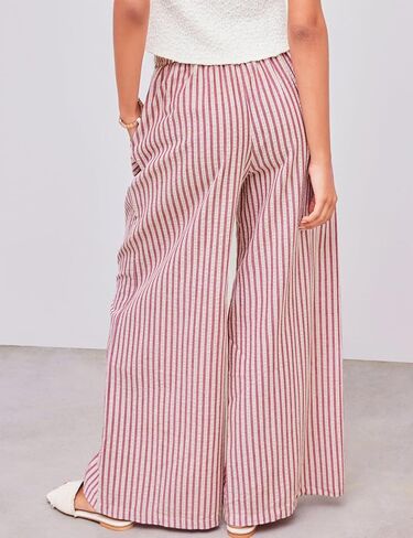 Yeokou Women's Wide Leg Pants Cotton Cotton Mid Rise Rise Disual Long Palazzo بنطلون مع جيوب in Kuwait