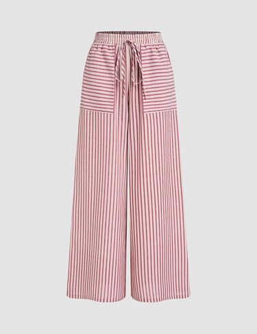 Yeokou Women's Wide Leg Pants Cotton Cotton Mid Rise Rise Disual Long Palazzo بنطلون مع جيوب in Kuwait