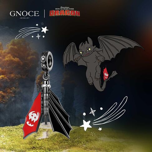 GNOCE How to Train Your Dragon Toothless Tail-wagging Pendant Dangle Charm for Women, S925 Sterling Silver Dangle Charms for Women Wife, Valentine‘s Day, Mother’s Day Jewelry (Toothless) in Saudi Arabia