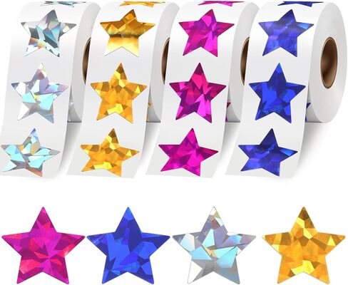 2000 Pcs 8 Color Sparkly Star Stickers, Star Stickers for Kids Reward, Self-Adhesive Metallic Glitter Foil, Ideal for Student Planners and Classroom Supplies, 4 Rolls of Smiley Face Stickers in Kuwait