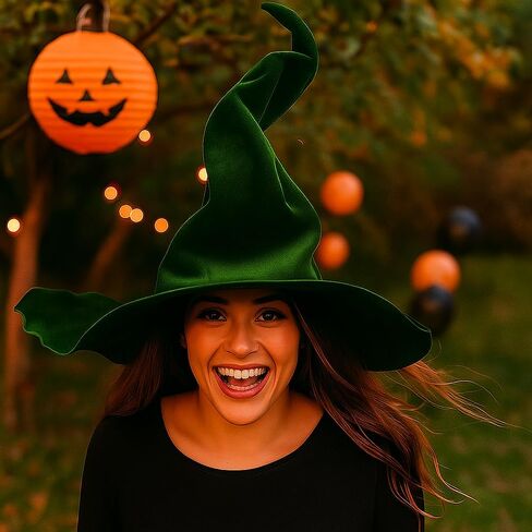 Witch Hat Adult, Ruched Witches Hat for Women, Velvet Wizard Hats for Halloween Party Cosplay Costume Accessory in Saudi Arabia