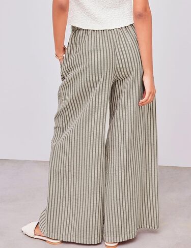 Yeokou Women's Wide Leg Pants Cotton Cotton Mid Rise Rise Disual Long Palazzo بنطلون مع جيوب in Kuwait