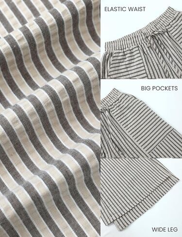 Yeokou Women's Wide Leg Pants Cotton Cotton Mid Rise Rise Disual Long Palazzo بنطلون مع جيوب in Kuwait