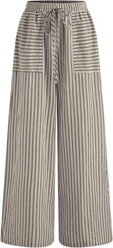 Yeokou Women's Wide Leg Pants Cotton Cotton Mid Rise Rise Disual Long Palazzo بنطلون مع جيوب in Kuwait