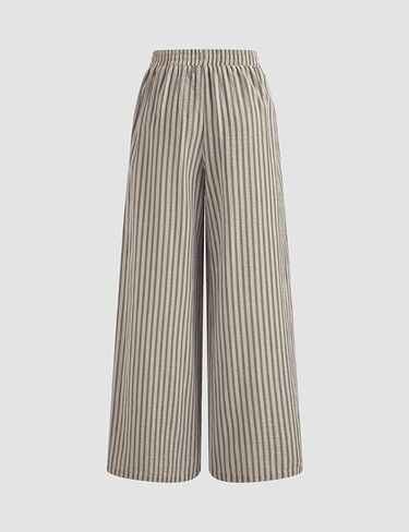 Yeokou Women's Wide Leg Pants Cotton Cotton Mid Rise Rise Disual Long Palazzo بنطلون مع جيوب in Kuwait