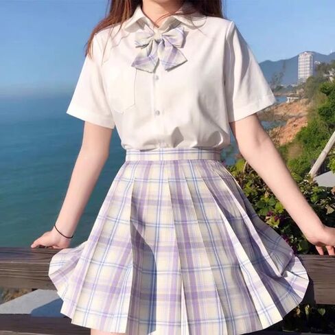 Women's College Style JK Plaid Pleated Skirt School Cheerleading Mini Skirt Sports Tennis Skirt Send Bow Tie in Saudi Arabia