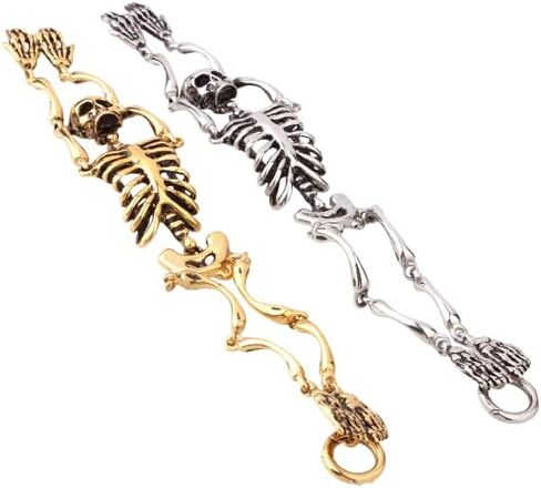 Gold Silver Skeleton Skull Bracelet | Unique Halloween Punk Gothic Jewelry | Gift for Him | Unisex Accessories | Titanium Steel Metal in Kuwait