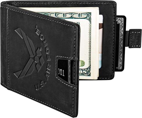 Air Force Black Crazy Horse Leather Bi -Fold حامل مع مقطع مالي - محفظة سوداء Air Force in Kuwait