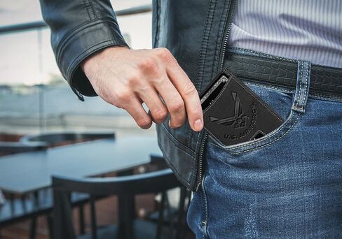 Air Force Black Crazy Horse Leather Bi -Fold حامل مع مقطع مالي - محفظة سوداء Air Force in Kuwait