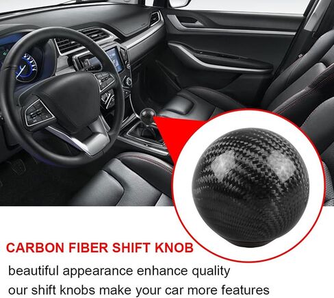 RYANSTAR Carbon Fiber Shift Knob Gear Shifter Knobs with 3 Adapters Round Ball Stick Shifter Level Black in Saudi Arabia