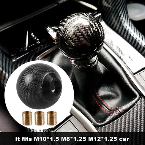 RYANSTAR Carbon Fiber Shift Knob Gear Shifter Knobs with 3 Adapters Round Ball Stick Shifter Level Black in Saudi Arabia