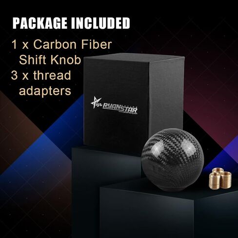 RYANSTAR Carbon Fiber Shift Knob Gear Shifter Knobs with 3 Adapters Round Ball Stick Shifter Level Black in Saudi Arabia