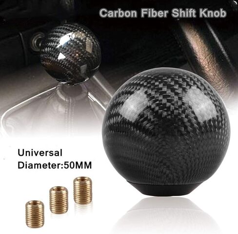 RYANSTAR Carbon Fiber Shift Knob Gear Shifter Knobs with 3 Adapters Round Ball Stick Shifter Level Black in Saudi Arabia