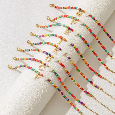 أساور الكاحل للنساء مصنوعة يدويًا أساور الكاحل من الكاحل المبدئيات الأولية للأساور في الكاحل بذرة مخرطة للخرز في سن المراهقة ، والخرز القابل للتعديل ، والخرز الملون ، الهدايا الصيفية ، هدية المجوهرات الصيفية (ل) in Kuwait