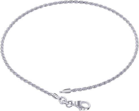 Gem Avenue Italian 925 Sterling Silver Lobster Clasp Rope Chain Chain Canklet Cankle Bracelets in Kuwait