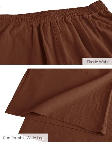 ECUPPER Womens Cotton Cropped Pants Loose Fit Wide Leg Capri Casual Plus Size Elastic Waist Trousers in Kuwait