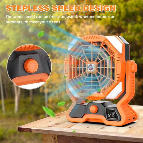 Roykaw Portable Camping Fan w/LED Lantern, 20000 mAH Rechargeable Battery Fan, 36 H Beyond Endurance, Cordless Table Fan for Outdoor, Stepless Speed/Dual Fan Blade, w/USB Type C Port, Hang Hook in Saudi Arabia