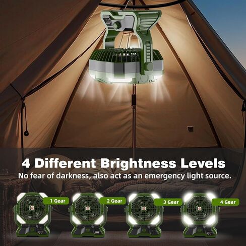 Roykaw Portable Camping Fan w/LED Lantern, 20000 mAH Rechargeable Battery Fan, 36 H Beyond Endurance, Cordless Table Fan for Outdoor, Stepless Speed/Dual Fan Blade, w/USB Type C Port, Hang Hook in Saudi Arabia