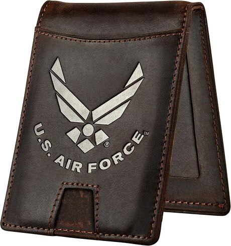 Air Force Black Crazy Horse Leather Bi -Fold حامل مع مقطع مالي - محفظة سوداء Air Force in Kuwait