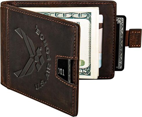 Air Force Black Crazy Horse Leather Bi -Fold حامل مع مقطع مالي - محفظة سوداء Air Force in Kuwait