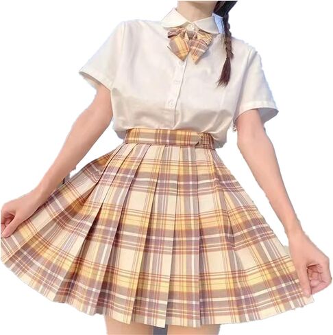 Women's College Style JK Plaid Pleated Skirt School Cheerleading Mini Skirt Sports Tennis Skirt Send Bow Tie in Saudi Arabia