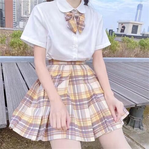 Women's College Style JK Plaid Pleated Skirt School Cheerleading Mini Skirt Sports Tennis Skirt Send Bow Tie in Saudi Arabia