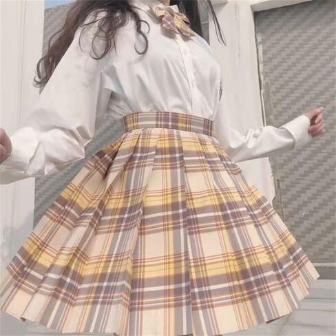 Women's College Style JK Plaid Pleated Skirt School Cheerleading Mini Skirt Sports Tennis Skirt Send Bow Tie in Saudi Arabia