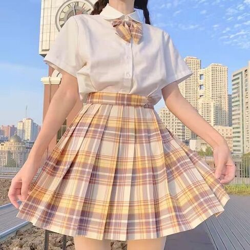 Women's College Style JK Plaid Pleated Skirt School Cheerleading Mini Skirt Sports Tennis Skirt Send Bow Tie in Saudi Arabia