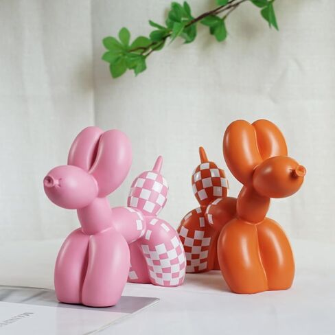 Vilead Resin Balloon Dog Statue with Checkered Pattern,Modern Home Decoration Trendy Animal Art Ornaments,Collection Figurine Bedroom Living Room Office Desktop Sculpture in Kuwait